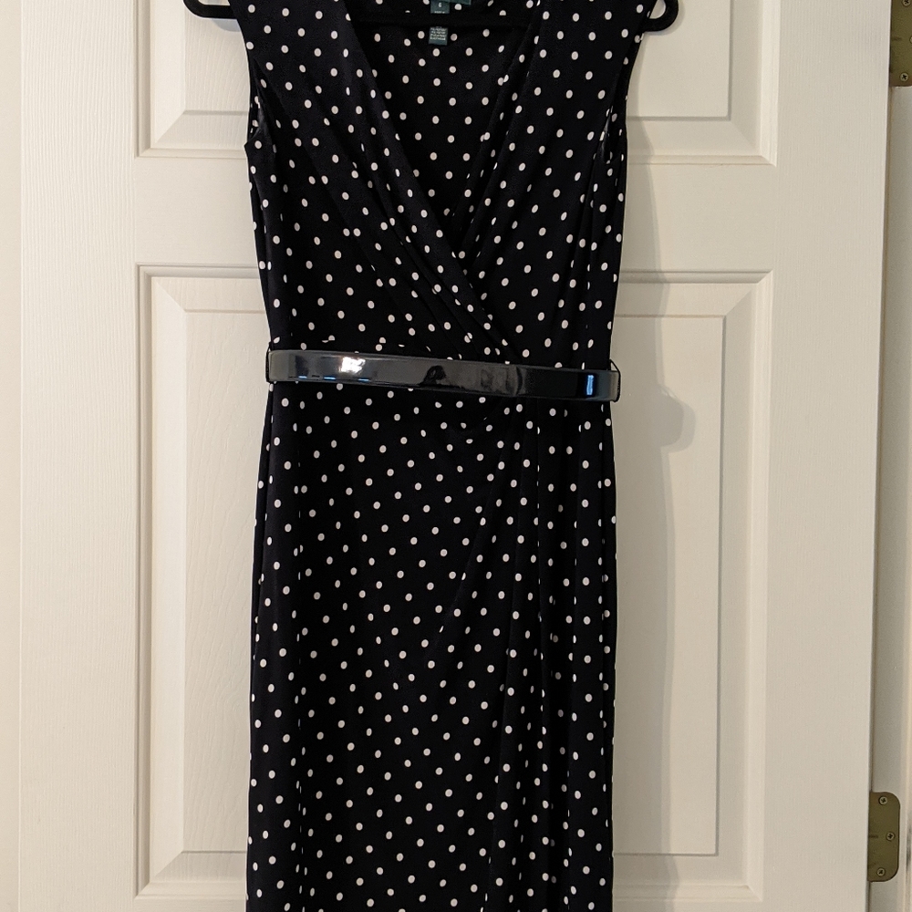 Ralph Lauren Blue and White Polka Dot Crossover Dress